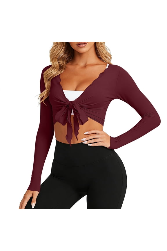 Women Jacket Solid Front Wrap Tops Long Sleeve Crop Cardigan Yoga Cover Up Comfortable Sports and Leisure Tops
