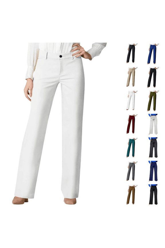 Women Pants Business Casual Straight Leg White Women’S Khaki Pants Zipper Fly Waistband Button Dress Pants