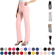Tawop Women Pants Dress Pants Elastic Waist Pull on with Pockets Straight Trousers Pink 2xl