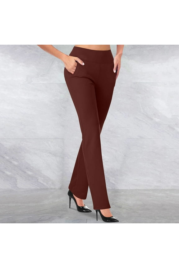 Women Pants Knitted Micro Flared Trousers Slim Fit Solid Color Pockets Casual Pull On Elastic Waist Work Street