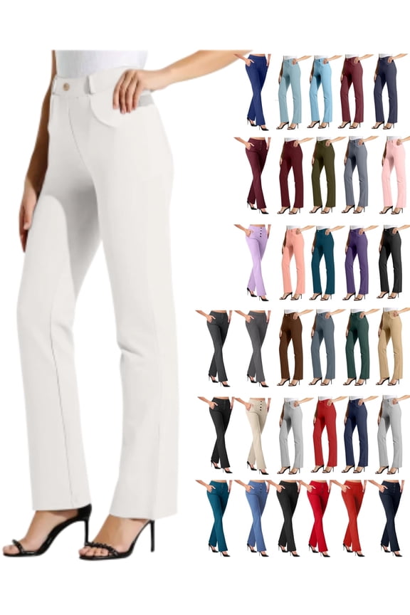 Dress Pants for Women Tawop Womens White Pants Womens Pants Under $10 Ladies Dress Pants Elastic Waist Pull on Pockets Straight Womens Slacks M