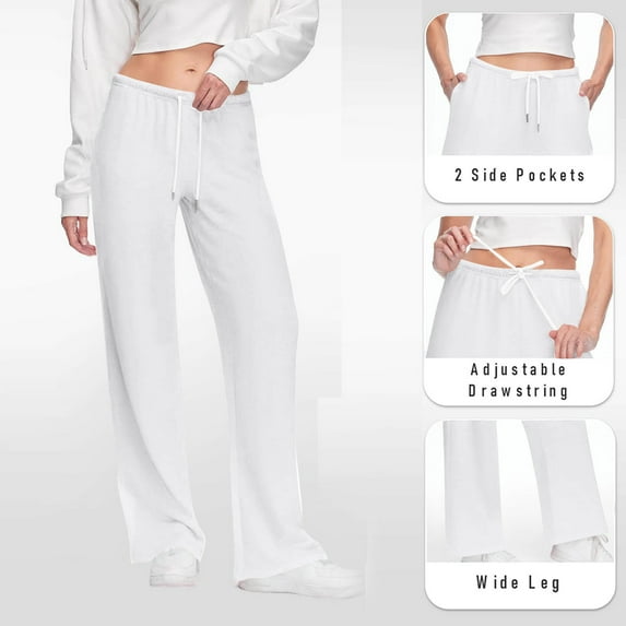Tawop Women Pants Solid Color Elastic Waist Casual Sweat Pants with Side Pockets Relaxed Drawstring