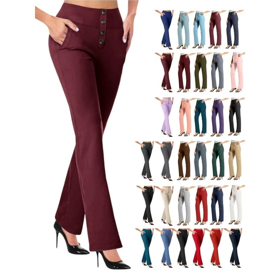 Tawop Women Pants Trousers Formal Casual Dress Pants Solid Color Fashion Slacks Elastic Waist Button Pockects Pants