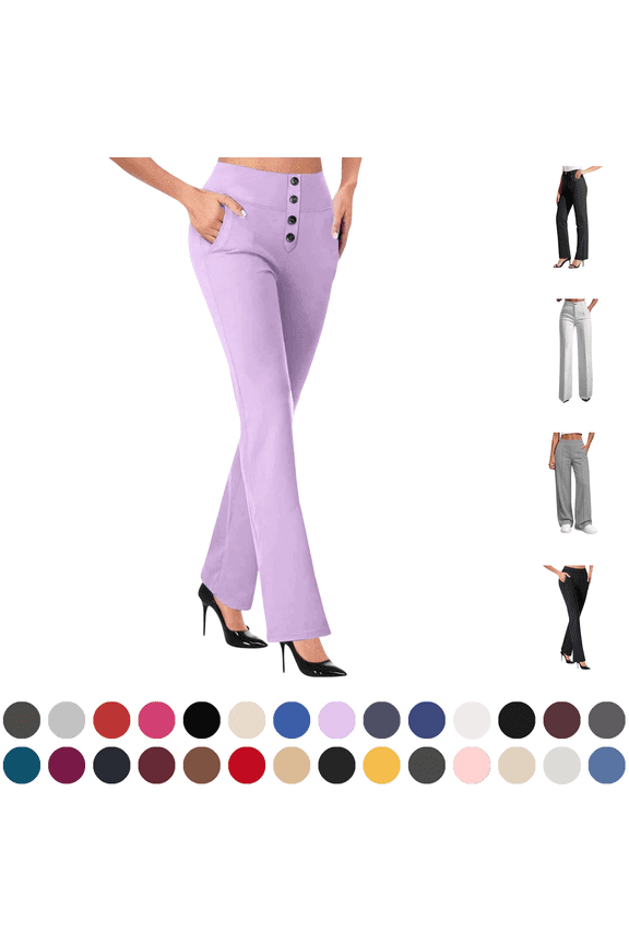 Women Pant Business Casual for Women Pants Formal Dress Pants Pockects Solid Color Fashion Decorative Button Ladies Slacks Elastic Waist Womens Trousers