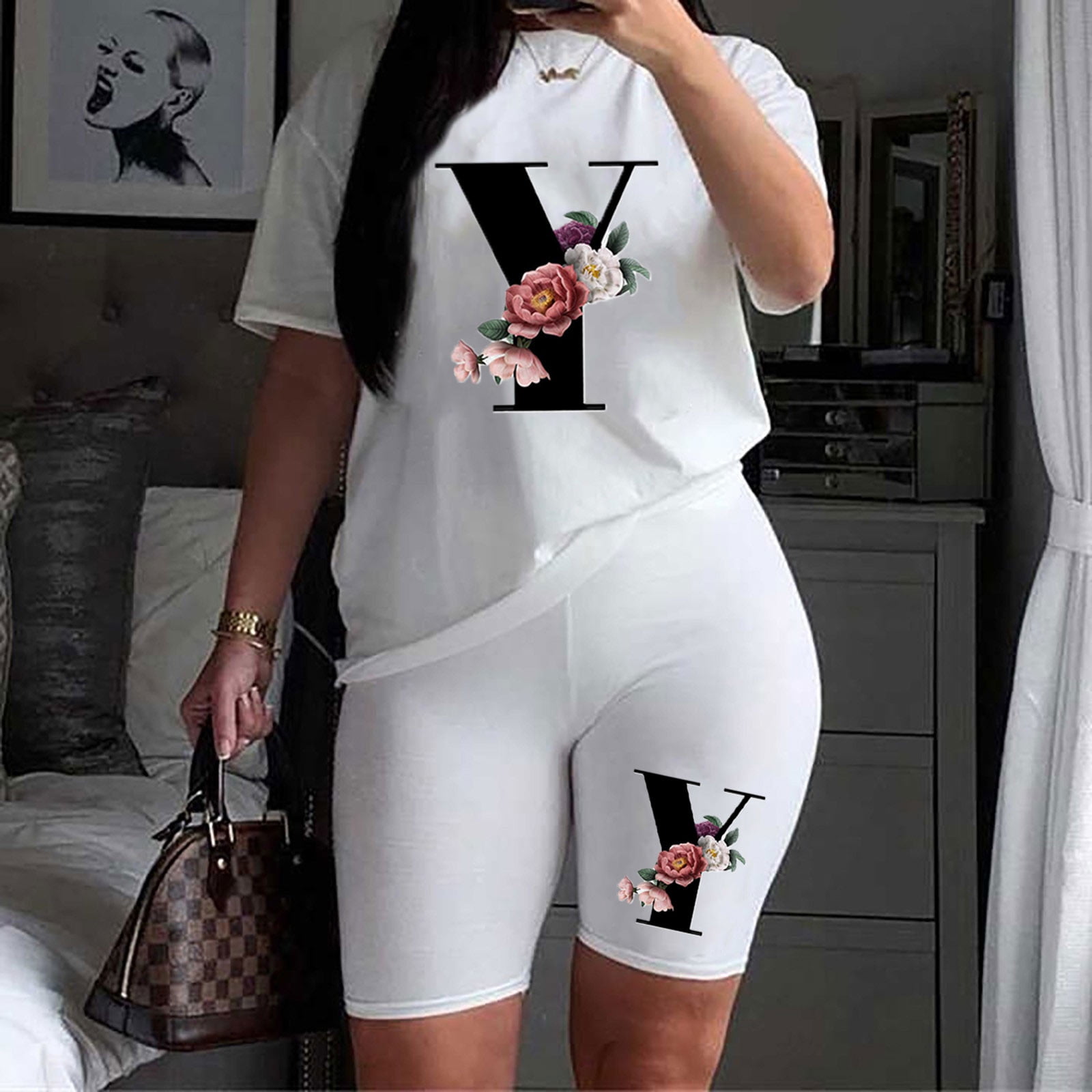 Tawop Women'S Fashion Sexy Summer Two-Piece Loose Casual T-Shirt Shorts Hot Pants  Set Short Sleeve Round-Neck Blouses & Shirts Sets Womens Shorts Athletic  Mother'S Day Gift 