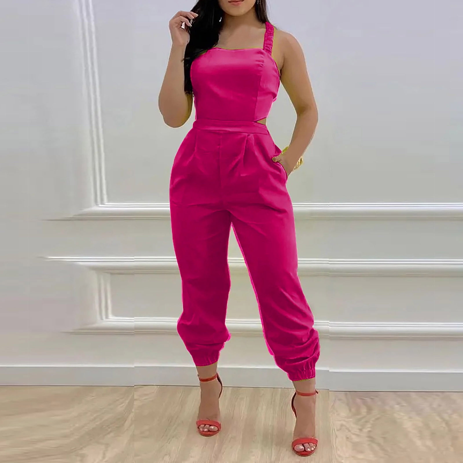Tawop Women'S Jumpsuits Women'S Overalls With Suspenders And Printing  Casual Jumpsuit Pink Jumpsuit