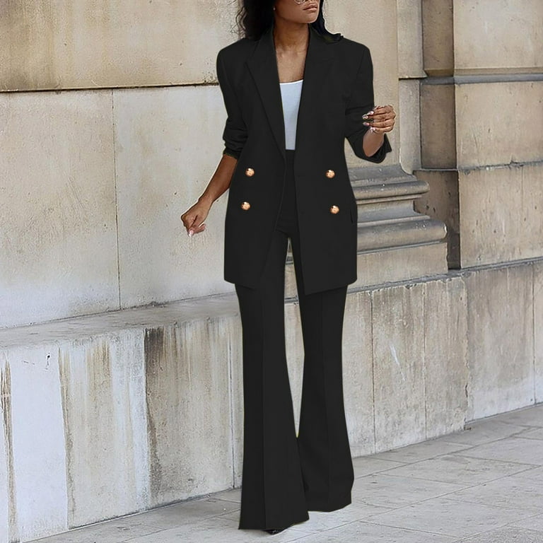 Tawop Women'S Long Sleeve Solid Suit Pants Casual Elegant Business
