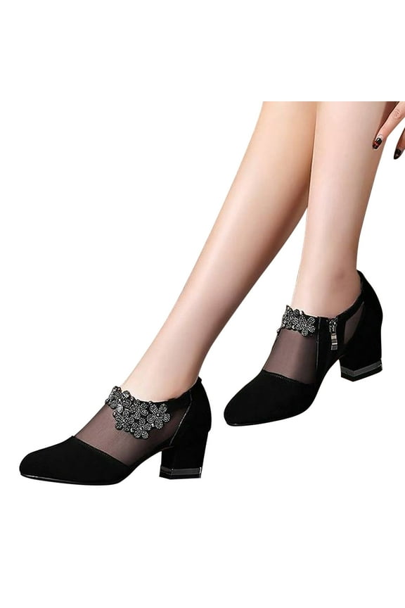 Women'S Shoes Dress Plus Size High Heel Thick Sole Shoes Pu Black 35(Us:4.5)
