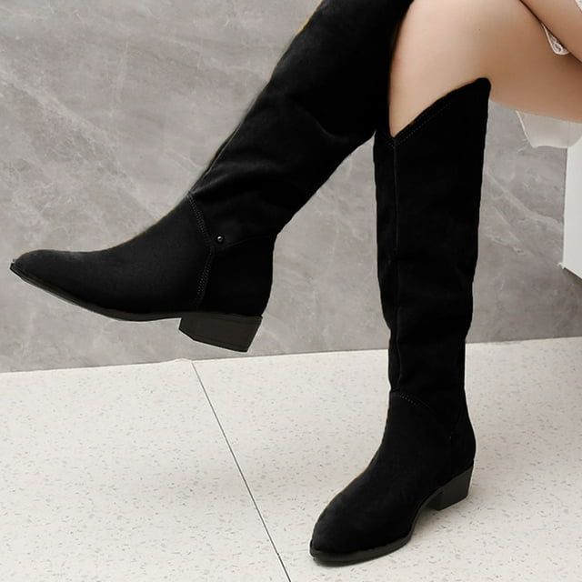 Tawop Women'S Shoes Low Heel Boot Zipper Calf Boots Round Toe Chunky ...