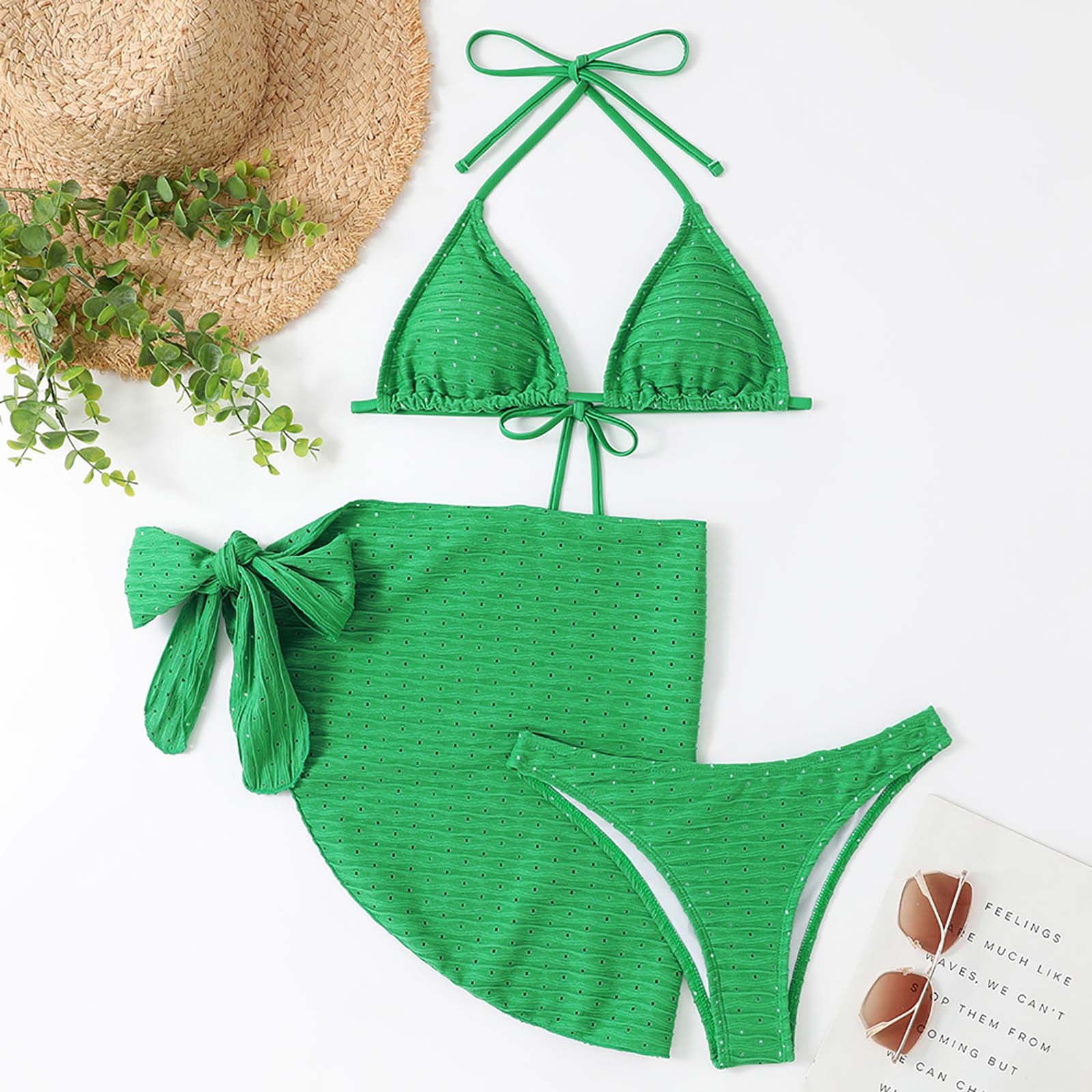 Tawop Women'S Two Piece Set Swimsuits Solid Tummy Control Swimwear