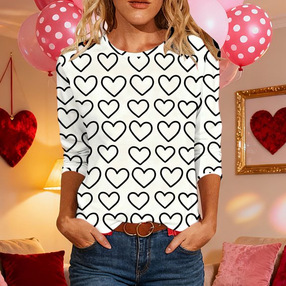 Tawop Women Shirts 3/4 Sleeve Round-Neck Top 3/4 Sleeve Round-Neck Top/Shirt