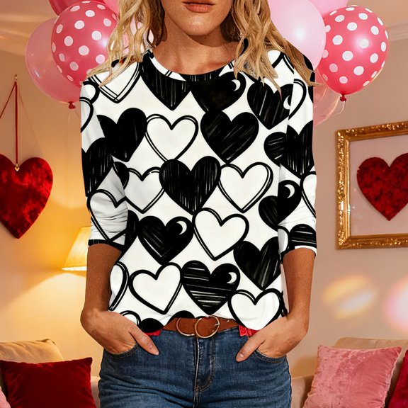 Tawop Women Shirts 3/4 Sleeve Round-Neck Top 3/4 Sleeve Round-Neck Top/Shirt