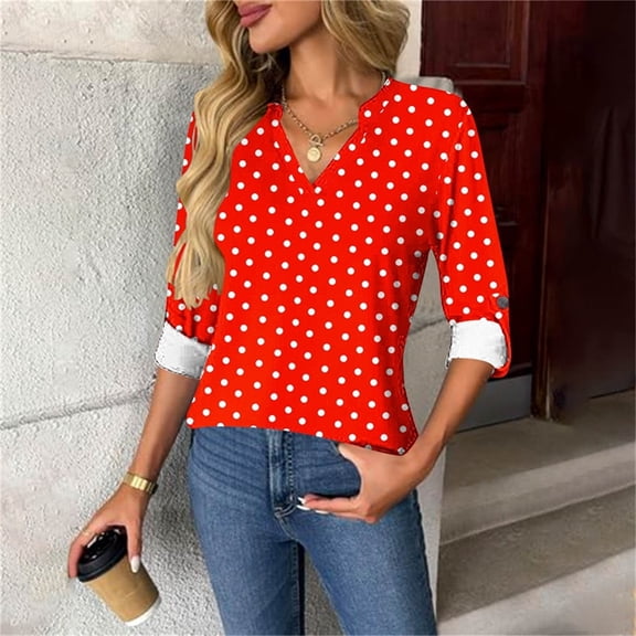 Tawop Women Shirts Long Sleeves V-Neck Button Down Printed,Orange,Size S