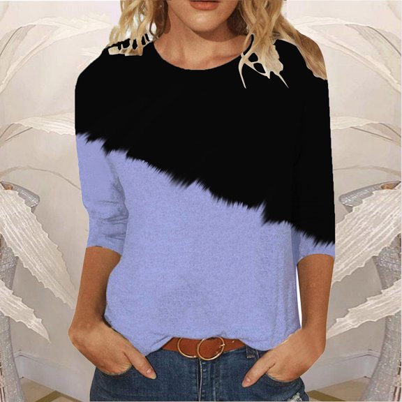 Tawop Women Shirts Womens T Shirts 3 4 Sleeve Round Neck Long Sleeve Floral Purple Xl(Us:10)