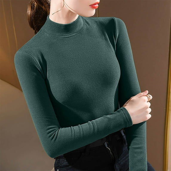 Tawop Women Shirts Womens T Shirts Long Sleeve High Neck Solid Comfort Green Xl(Us:10)