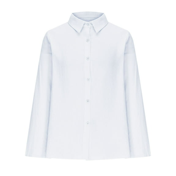 Tawop Women Shirts Womens T Shirts Long Sleeve Solid Summer Button Linen Cotton White L