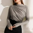 thumbnail image 1 of Tawop Women Shirts Womens T Shirts Round Neck Long Sleeve Pleated Slim Plaid Gray S(Us:4), 1 of 8