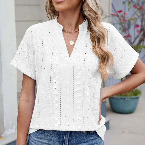 Tawop Women Shirts Womens T Shirts Short Sleeve Loose Summer V Neck Raglan White Xxl