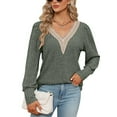 thumbnail image 1 of Tawop Women Shirts Womens Tee Shirts Long Sleeve Loose V Neck Lace Green L(Us:8), 1 of 6