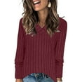 thumbnail image 1 of Tawop Women Shirts Womens Tee Shirts Long Sleeve V Neck Knitted Red L(Us:8), 1 of 7