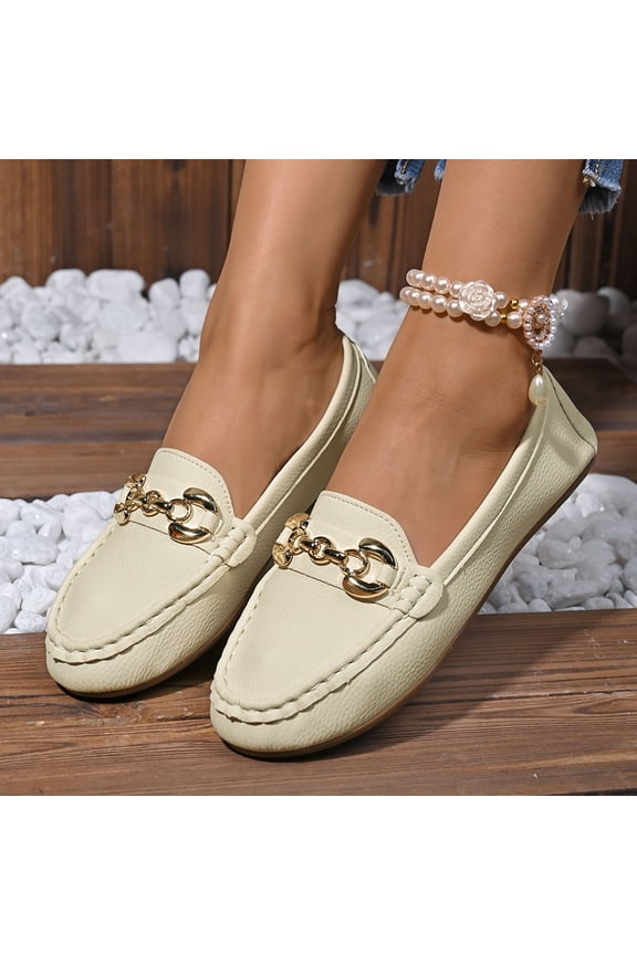 Women Shoes Fashionable and Casual French Shoes Soft Sole Solid Color Metal Buckle Flat Shoes