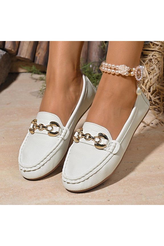 Women Shoes Fashionable and Casual French Shoes Soft Sole Solid Color Metal Buckle Flat Shoes