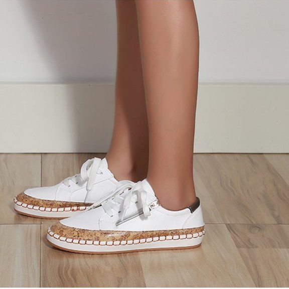 Tawop Women Shoes Flat Lace-Up Canvas Lace White Size 8