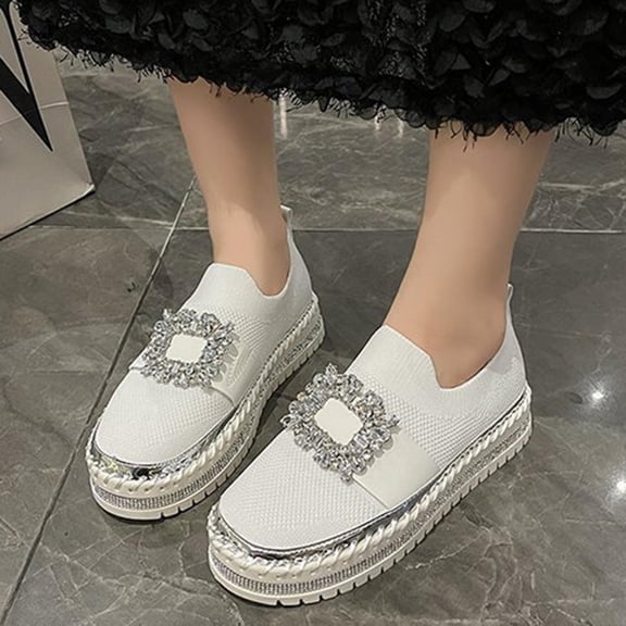 Tawop Women Shoes Slip On Casual Comfort Women's Shoes Round Toe Breathable Mesh Rhinestone