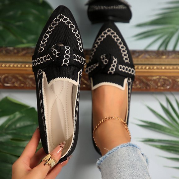 Tawop Women Shoes Summer Casual Flat Breathable Mesh Comfy Low Heel Black 5.5