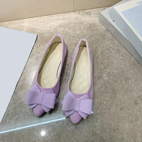 Tawop Women Shoes Walking Work Casual Flat Shoes for Women Pointy Toe Candy Colors Bowknot