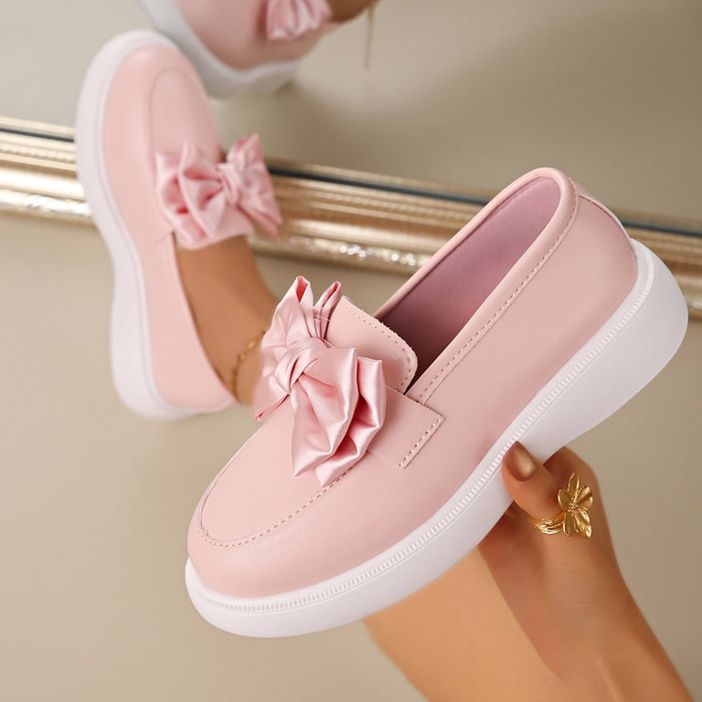 comfortable pink dress shoes Pandaie Women's Lace up Loafers Comfortable Chunky Slip on Dress Shoes  Platform Lug Sole Office Business Work Oxfords Shoes Pink 7.5