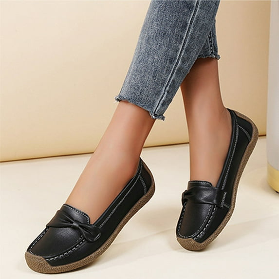 Tawop Women Shoes Womens Dress Shoes Work Shoes Flats Casual Comfort Round Toe Slip On Black 6.5