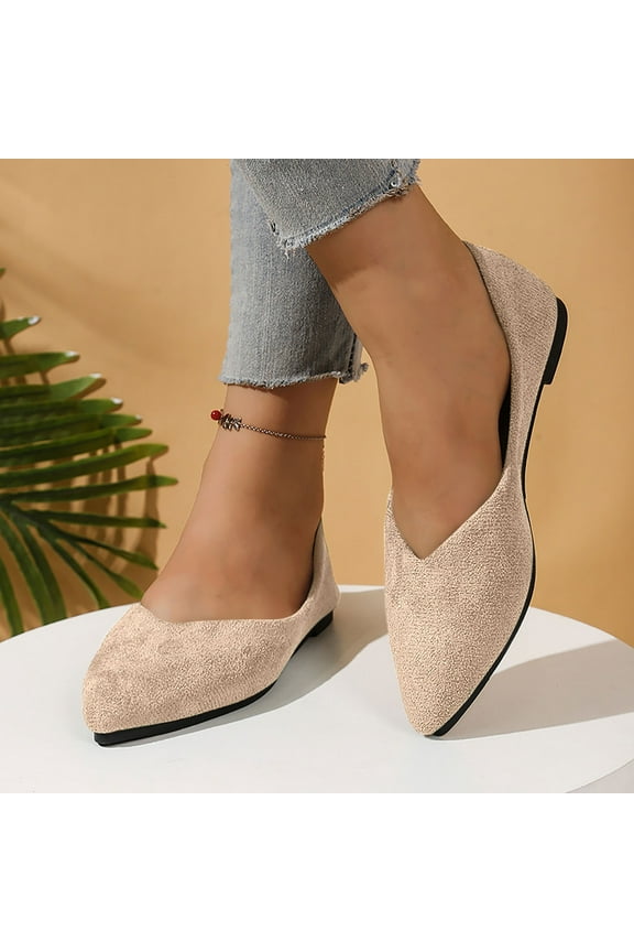 Women Shoes Womens Dress Shoes Work Shoes Flats Casual Hollow Pointy Toe Suede Dress Beige 5.5