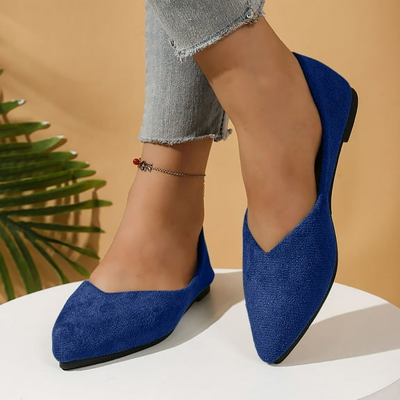 Tawop Women Shoes Womens Dress Shoes Work Shoes Flats Casual Hollow Pointy Toe Suede Dress Blue 7.5