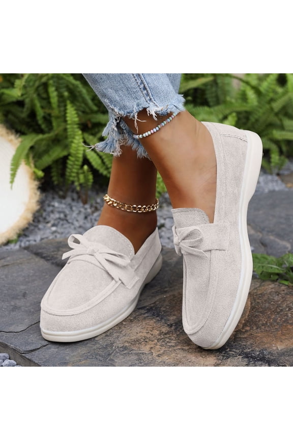 Women Shoes Womens Dress Shoes Work Shoes Flats Round Toe Casual Loafers Slip On Bow Fall White 9