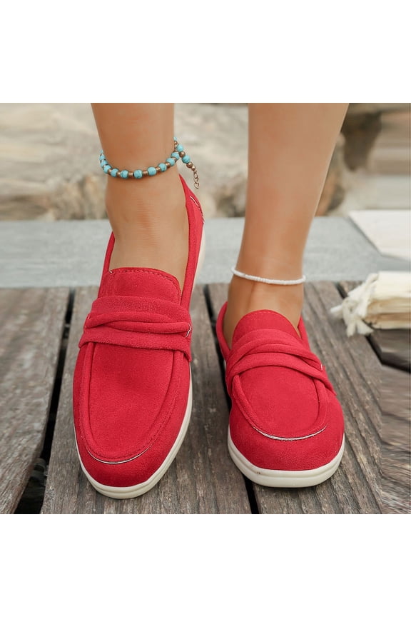 Women Shoes Womens Dress Shoes Work Shoes Flats Round Toe Casual Loafers Slip On Fall Red 8.5