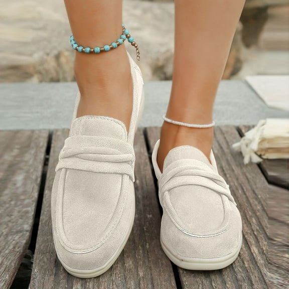 Tawop Women Shoes Womens Dress Shoes Work Shoes Flats Round Toe Casual Loafers Slip On Fall White 6