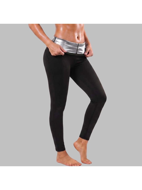 Women Silver Coated Waist Sweat Leggings, Slim Workout Fitness Pants