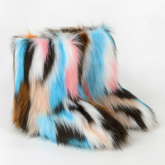 Tawop Women Snow Boots, Fashion Color Imitation Animal Boots Plus Cashmere Boots Snow Boots Chunky Boots For Women Go Go Boots