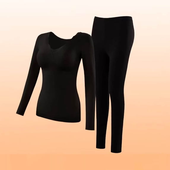 Tawop Women Thermal Underwear Base Layer Long John Set Winter Cold Weather Warm Top and Bottom(Black,XL)