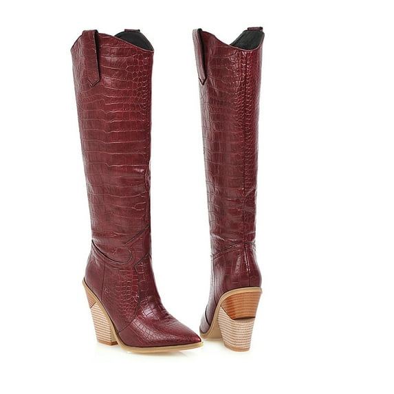 Tawop Women Winter Boots, Wedges Pointed Toe Comfortable Embroidered Western Rodeo Boots Knee High Boots Women Wide Calf Boots For Women