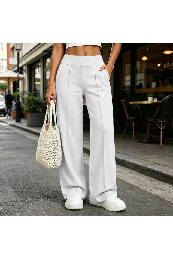 Pants for Women with Pockets Business Casual Pants Strechy Utility Straight Slacks Female Office Elastic Waist Dress Pants Pull on Trousers Blue XL(US:16-18)