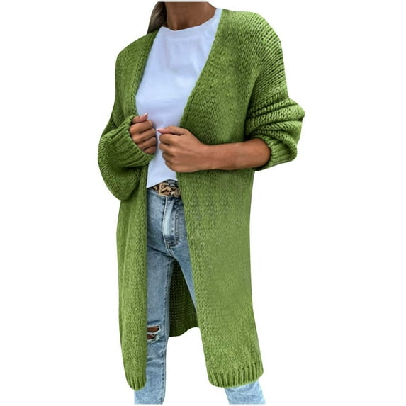 Tawop Women's Cardigans Long Cardigans for Women Autumn Solid Colour Cardigan Long Sleeve Knitted Mid-Length Sweater Green Xl