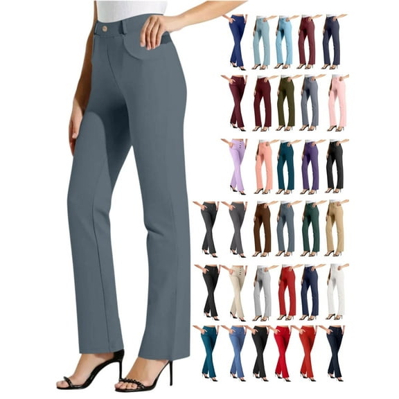 Tawop Grey Pants for Women,Womens Dress Pants with Pockets Business Casual Ladies Work Pants Strechy Straight Slacks Female Office Ladies Elastic Waist Pants Pull on Trousers XL