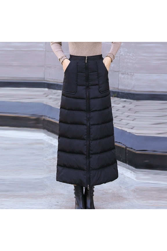 Women's Fashionable Solid Color Winter Thick Down Skirt Mid Length Skirt