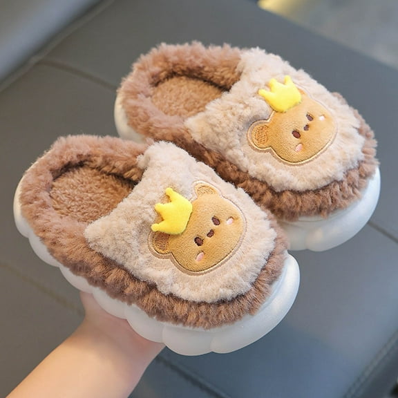 Tawop Women's House Slippers Indoor Slippers Warm Fallen Print Kid Thermal Slip Resistant Home Brown Size:24