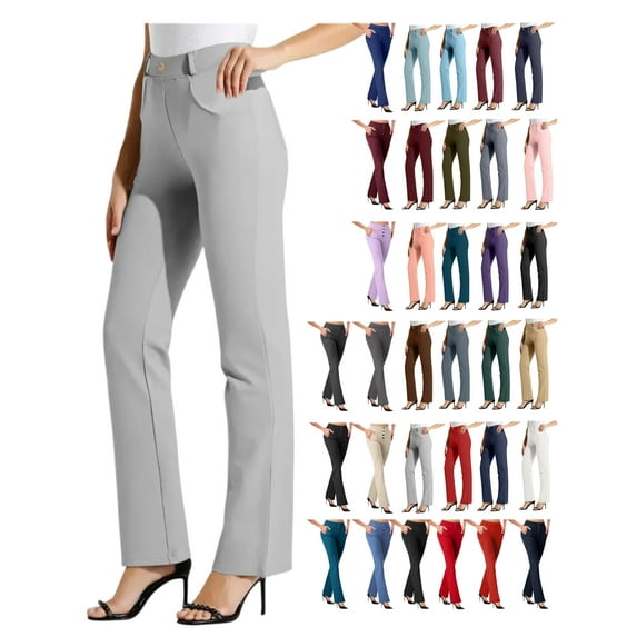 Tawop Pants for Women Trousers Dress Pants Elastic Waist Work Pants Pull on with Pockets Straights Gray M