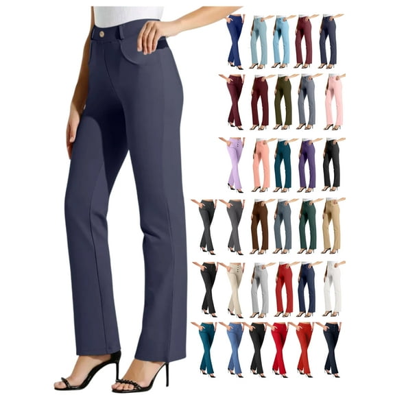 Mothers Day Tawop Women's Pants Womens Slacks Elastic Waist Elastic Waist Pull on with Pockets Straight Trousers Blue Xl