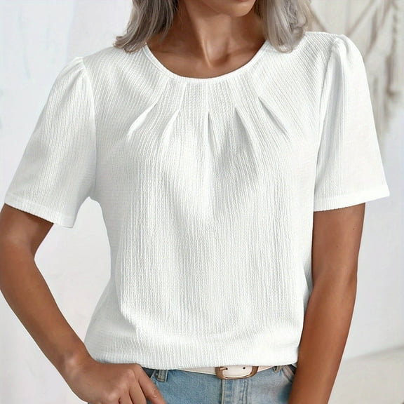 Tawop Women's Shirts Womens T Shirts Round Neck Short Sleeve Solid White M