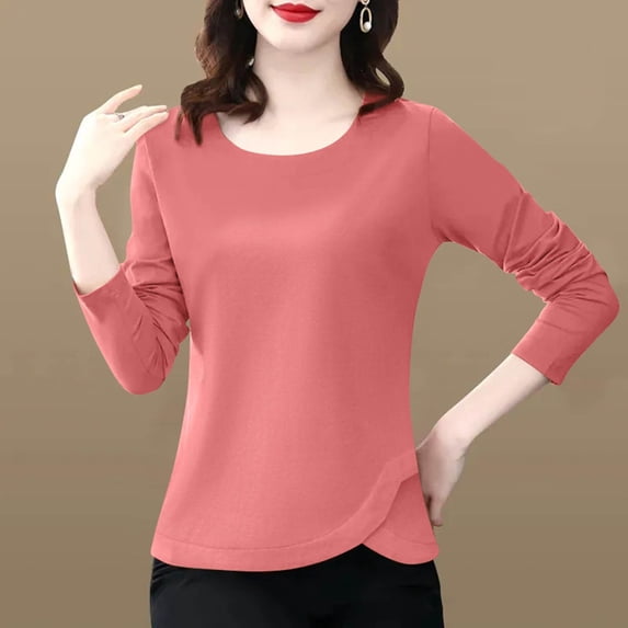 Tawop Women's Shirts Womens Tee Shirts Round Neck Long Sleeve Solid Lace Cotton Red Xxxl(Us:14)